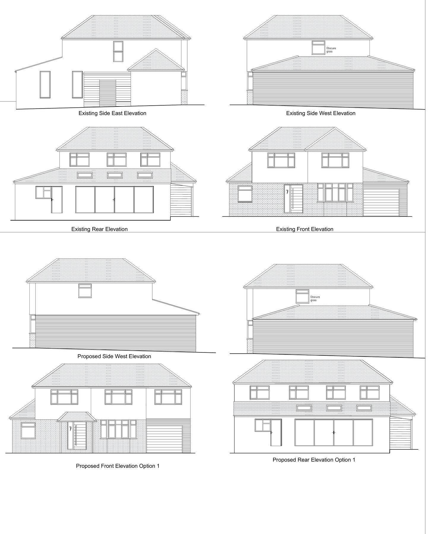 Existing and proposed elevations showing design options